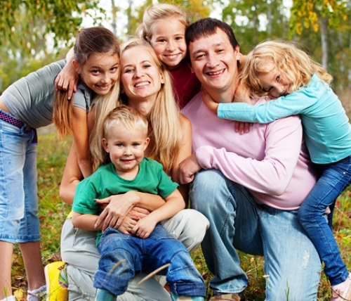 Happy large family with children